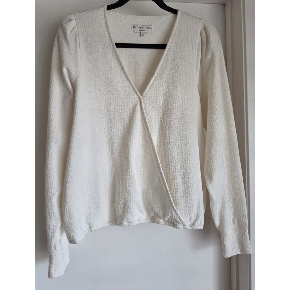 Texture & Thread Madewell Womens Blouse Size L Cream Faux Wrap Capsule